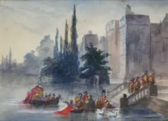 The Family Of King Charles I Arriving At Whitehall Steps By Barge by Ernest Crofts Ra, watercolour on paper, sold Oct 2025