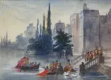 Ernest Crofts Ra, The Family Of King Charles I Arriving At Whitehall Steps By Barge, watercolour on paper