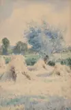 Henry John Sylvester Stannard, Corn Stooks, pencil lower left watercolour