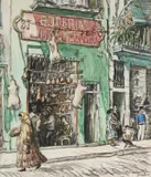 Muirhead Bone, Boteria Juan Pavia, Barcelona, watercolour and pen and ink