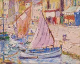 Arthur Baker-Clack, Boats In The Harbour, Etaples, oil on paper
