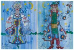 Alexandre Vassiliev, Clown And Dancer- A Pair, watercolour and gouache over pencil on paper