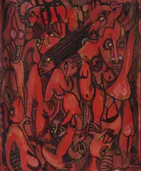 Malangatana Ngwenya, Women In Motion, ink on paper