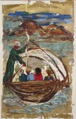 Tahia Halim, Figures On A Boat, oil on canvas