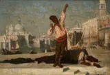 George Sherwood Hunter Rba, Bargees By The Grand Canal, Venice, oil on canvas