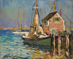 Hayley Lever, Gloucester Fishing Boat, oil on canvasboard
