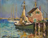 Hayley Lever, Gloucester Fishing Boat, oil on canvasboard