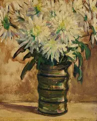 Chrysanthemums In A Vase by Hayley Lever, oil on canvasboard, sold Jun 2025