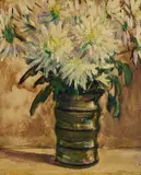 Hayley Lever, Chrysanthemums In A Vase, oil on canvasboard