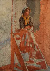 Malcolm Drummond, Girl On Steps, oil on board