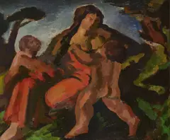 Bernard Meninsky Ra, Mother With Children, oil on canvas