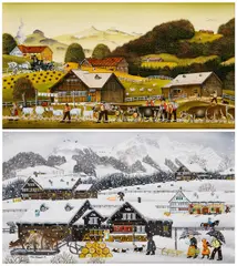 Albert Manser, (I) Down From The Alps; (Ii) Winter Games At The Summer House, oil on canvas (i)