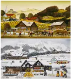 Albert Manser, (I) Down From The Alps; (Ii) Winter Games At The Summer House, oil on canvas (i)
