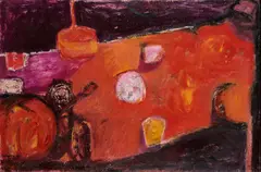 Douglas Swan, Orange Figure Still Life And Purple Shadow, oil on canvas