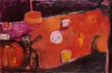 Douglas Swan, Orange Figure Still Life And Purple Shadow, oil on canvas