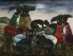 Sam Joseph Ntiro, Harvesting, oil on canvas
