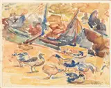 Mohammad Naghi, Ducks On The Shore, watercolour on paper