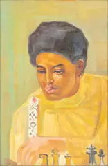 Mohammad Naghi, The Chess Player, oil on paper laid on board