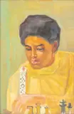 Mohammad Naghi, The Chess Player, oil on paper laid on board