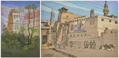 Ibrahim Ghazala, (I) Tower (Ii) Parish By The Pyramid, pastel and pen and ink on paper (i)
