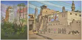 Ibrahim Ghazala, (I) Tower (Ii) Parish By The Pyramid, pastel and pen and ink on paper (i)