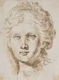 John Vanderbank The Younger, Study Of The Head Of A Woman, pen and brown ink on laid grey paper