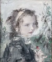 Aurel Naray, portret van een meisje, oil on panel
