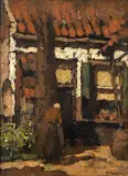 Herman Johannes Ansingh, vrouw bij een huis, oil on board