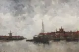 Hermanus Koekkoek, havengezicht, oil on canvas