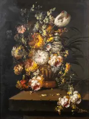 José Muñoz Artés, bloemstilleven met pioenrozen en tulp, oil on canvas