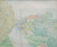 Jan Toorop, Zeeuws landschap met twee figuren lopend langs een kanaal, pencil drawing