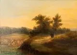 Ferdinand Hendrik Sijpkens, paar in rivierlandschap, oil on panel