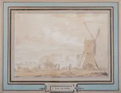 Paulus van Liender, landschap met wipmolen en kerk op de achtergrond