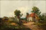 Julien Dupré, landschap met boerderij en schuren, oil on canvas
