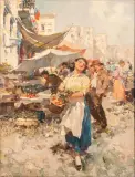 Witman Etelk Vizkelety, marktscène, oil on canvas