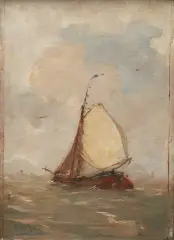 Hobbe Smith, tjalk op het water, oil on canvas