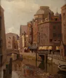 Herman  Bogman, het Steiger met op de achtergrond de koepel van de Sint Dominicuskerk te Rotterdam, oil on canvas