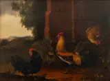 Marinus Adrianus Koekkoek, hoenderhof, oil on panel