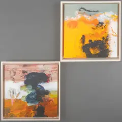 Henk van Vessem, twee werken: kleurrijke composities, 2014, mixed media on paper