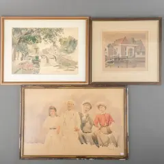 Bart Peizel, drie werken: grachtengezicht, 1927, watercolor