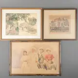 Bart Peizel, drie werken: grachtengezicht, 1927, watercolor