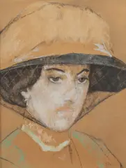 Leo Gestel, portret van een vrouw met hoed, chalk on paper