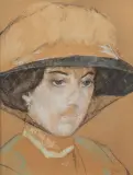 Leo Gestel, portret van een vrouw met hoed, chalk on paper