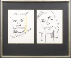 Herman Brood, twee gezamenlijk ingelijste tekeningen: 'Debora?' en 'Debora (2038)