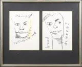 Herman Brood, twee gezamenlijk ingelijste tekeningen: 'Debora?' en 'Debora (2038)