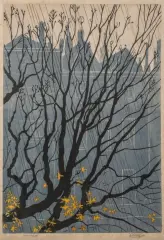Dick van Luijn, Regen in November – Oude Gracht richting Klaaskerk, woodcut