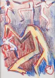Rob Scholte, vallende figuren, 2003, chalk on paper