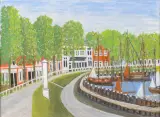 Willem van Dok, jachthaven met zeilbootjes, oil on canvas