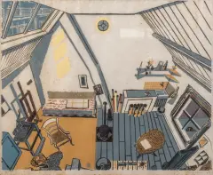 Toon Wegner, studio, linocut 59/60