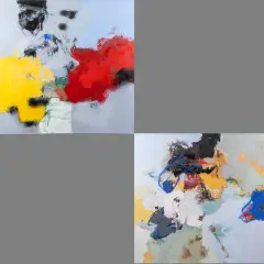 Henk van Vessem, twee werken: kleurrijke composities, oil on canvas